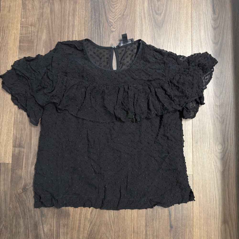 J. Crew Black Textured Ruffle Blouse